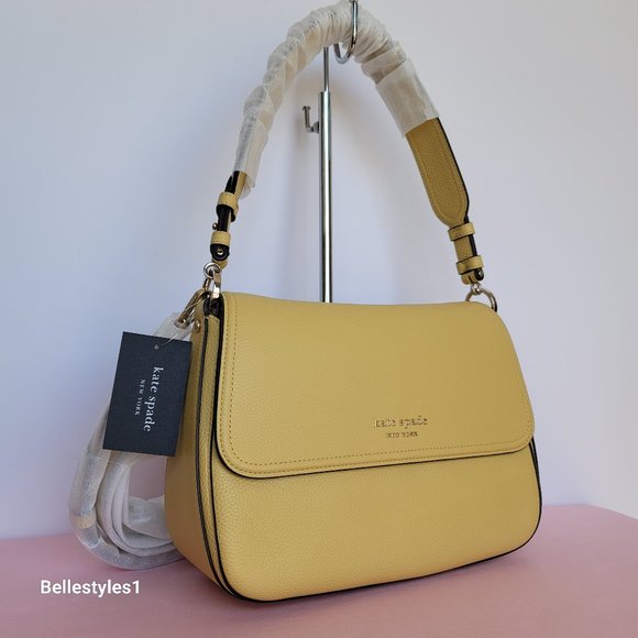 KATE SPADE Hudson Pebbled Leather Medium Flap Convertible Shoulder Bag- Mullein⭐ - Picture 2 of 16